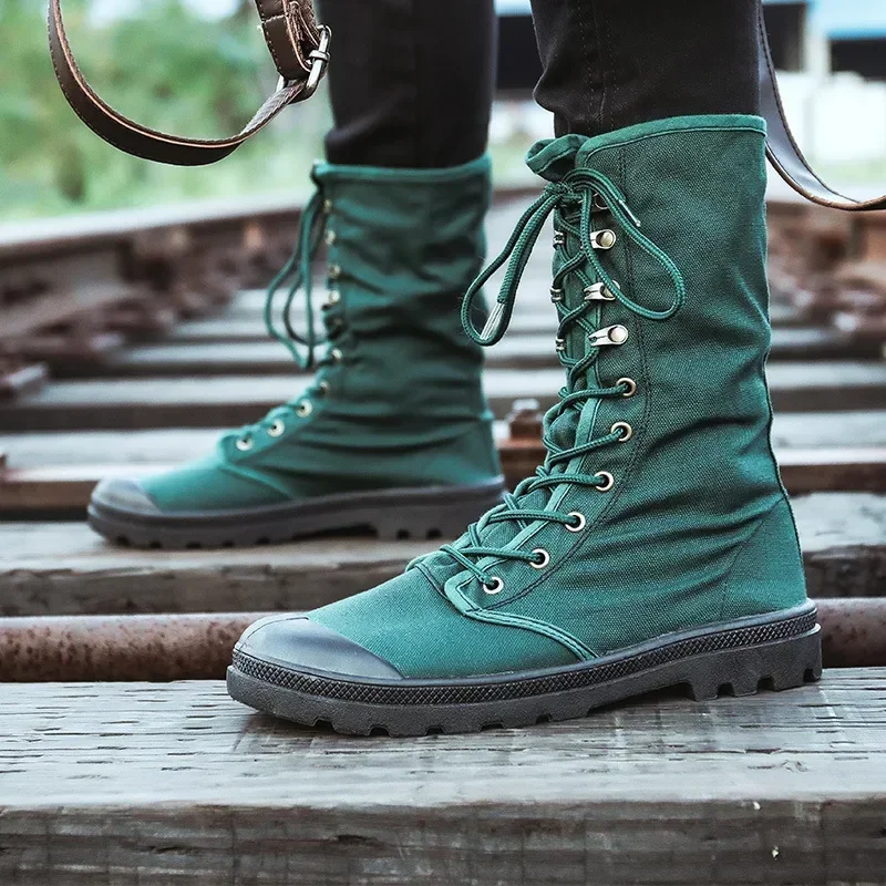 Men's Canvas Boots Fashion Flat Bottom Casual Boots Comfort Ventilate Hiking Shoes for Man Quality Platform Boots Zapatos Hombre