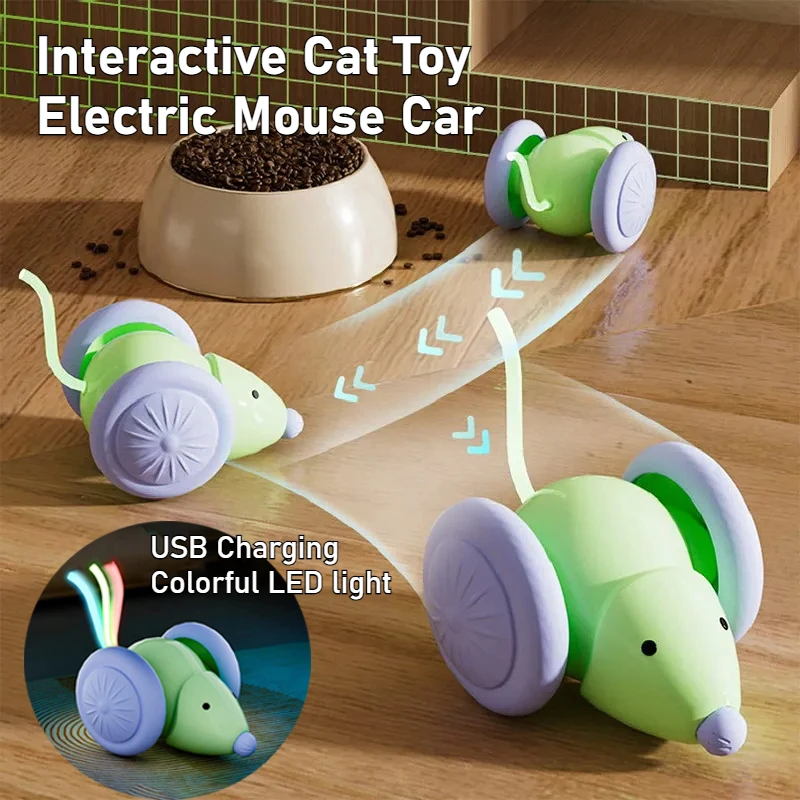 Brinquedos Interativos para Gatos, Rato Elétrico Colorido com LED, Brinquedo Automático para Gatinhos, Brinquedo Inteligente com Evitação de Obstáculos, Carregamento USB