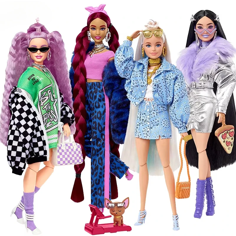 Original Barbie Extra serie 1/6, vestido de muñeca a la moda, chaqueta peluda, juguetes de articulación de Yoga móviles para niñas, accesorios para mascotas de coleccionista, regalo