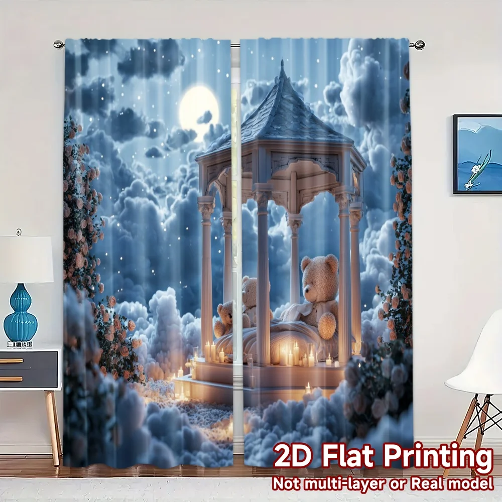 2pcs, 2D FLAT PRINTING Curtains (Without Rod) Starlit Haven Popular Curtains Versatile Durable Polyester Curtains Decorations
