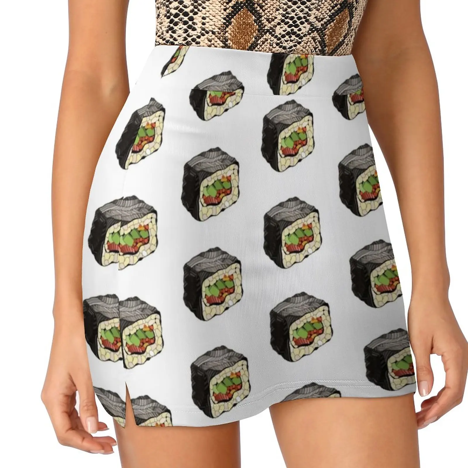 Sushi Illustration Skirts Woman Fashion 2022 Pant Skirt Mini Skirts Office Short Skirt Adult Appetizer Asia Asian Aztec Boho