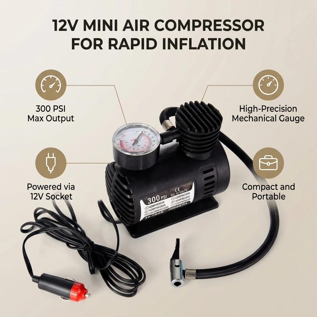 Portable Mini Air Pump 300PSI 12V Air Compressor Auto Car Electric Tire Air Inflator Pump Mini Air Compressor Air Inflator Pump