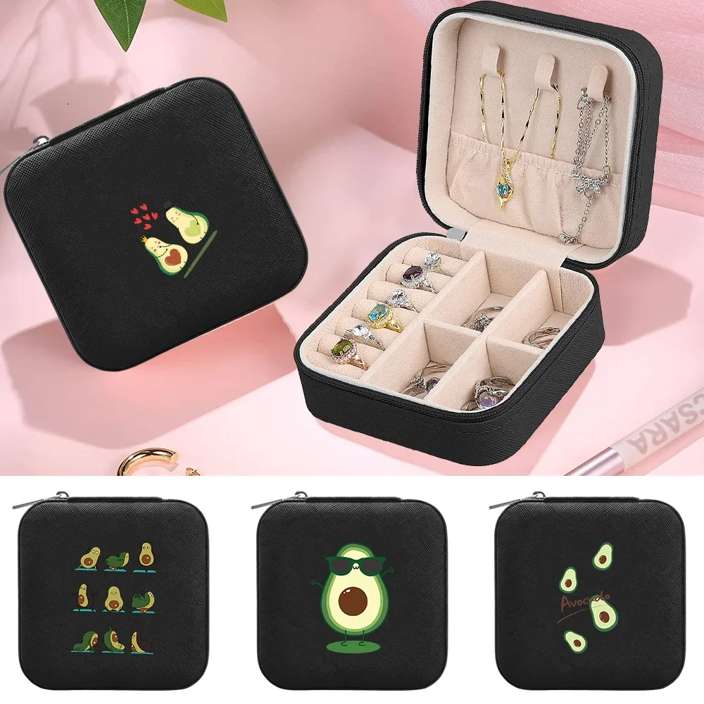 Jewelry Storage Box Desktop Drawer Necklace Seat with Zipper Bracelet Earrings Jewels Avocado Pattern Series Organizer Boxes