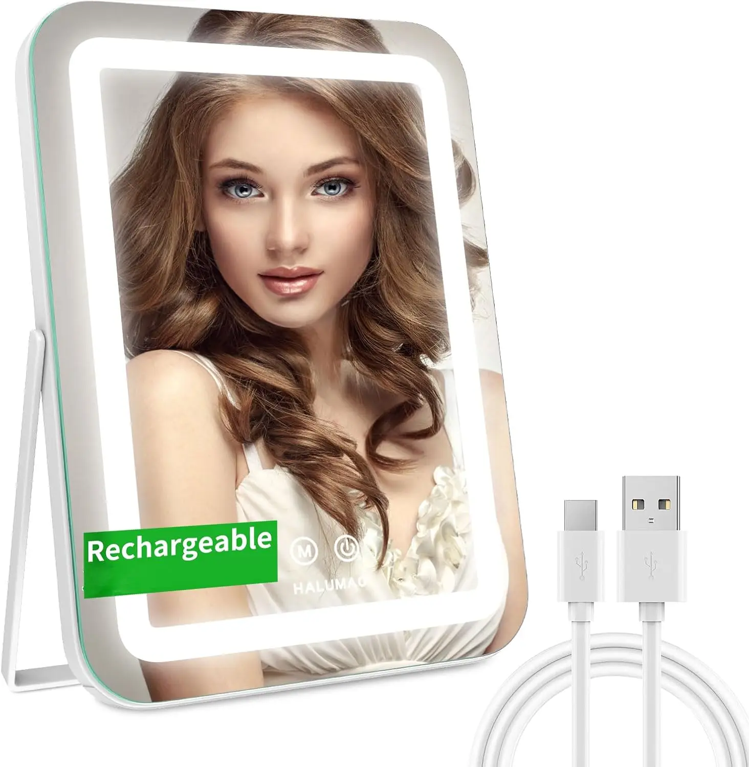 

14.5" Rechargeable Vanity Mirror with Lights, 3500mAh, 3 Colors Dimmable, Touch Control, Memory Function