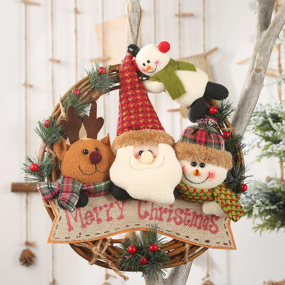 Rattan wreaths Christmas decorations for elderly snowman Elk rattan rings suitable for holiday parties and home decorations