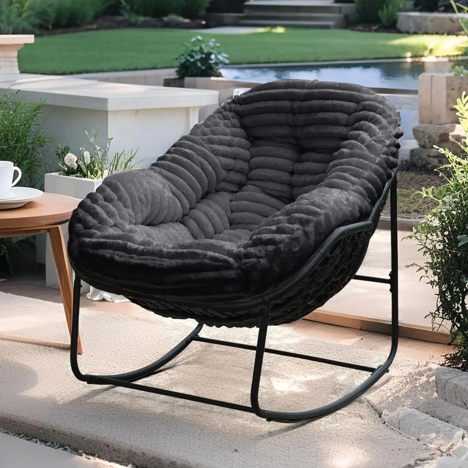 

Негабаритное кресло-качалка с подушкой, уличное плетеное кресло-качалка Papasan для патио, крыльца, сада, заднего двора, удобное чтение в помещении