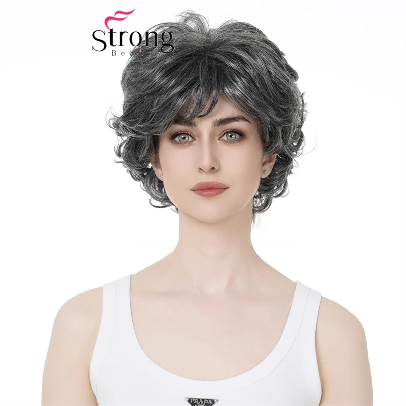 

Natural Looking Short Curly Dark Grey Full Synthetic Wig