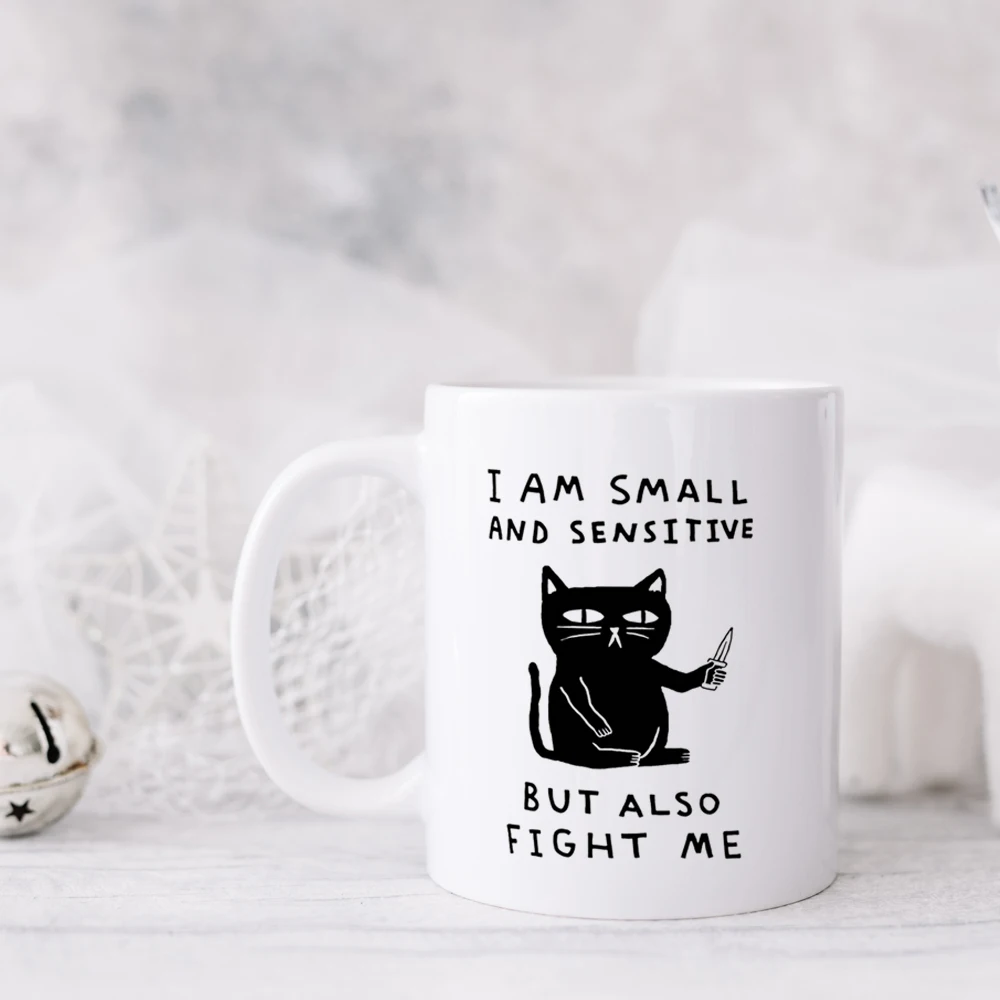 

Funny black cat cup i am small and sensitive ,but also fight me funny cat coffee mug 11oz ceramic mug