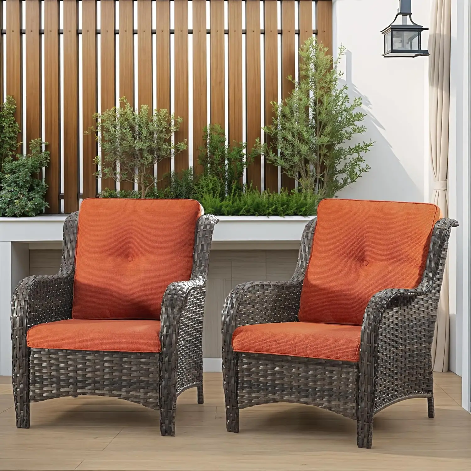 

2 PCS Patio Wicker Rattan Dining Chairs, 3.5'' Cushioned High Back Curved Arm for Garden Backyard Balcony Deck Orange