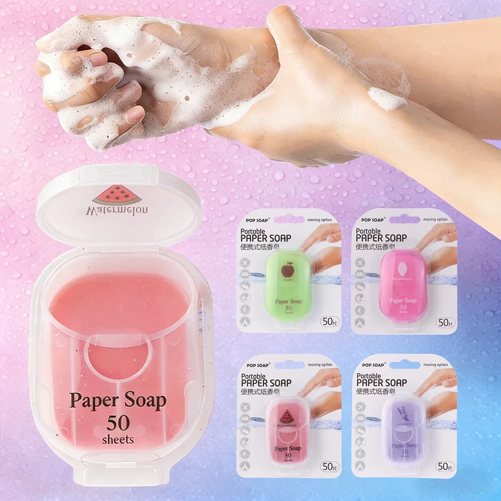 Portable Paper Soap Sheets 50 Pcs Box Travel Disposable Hand Washing Soap Flakes Clean Bath Soap