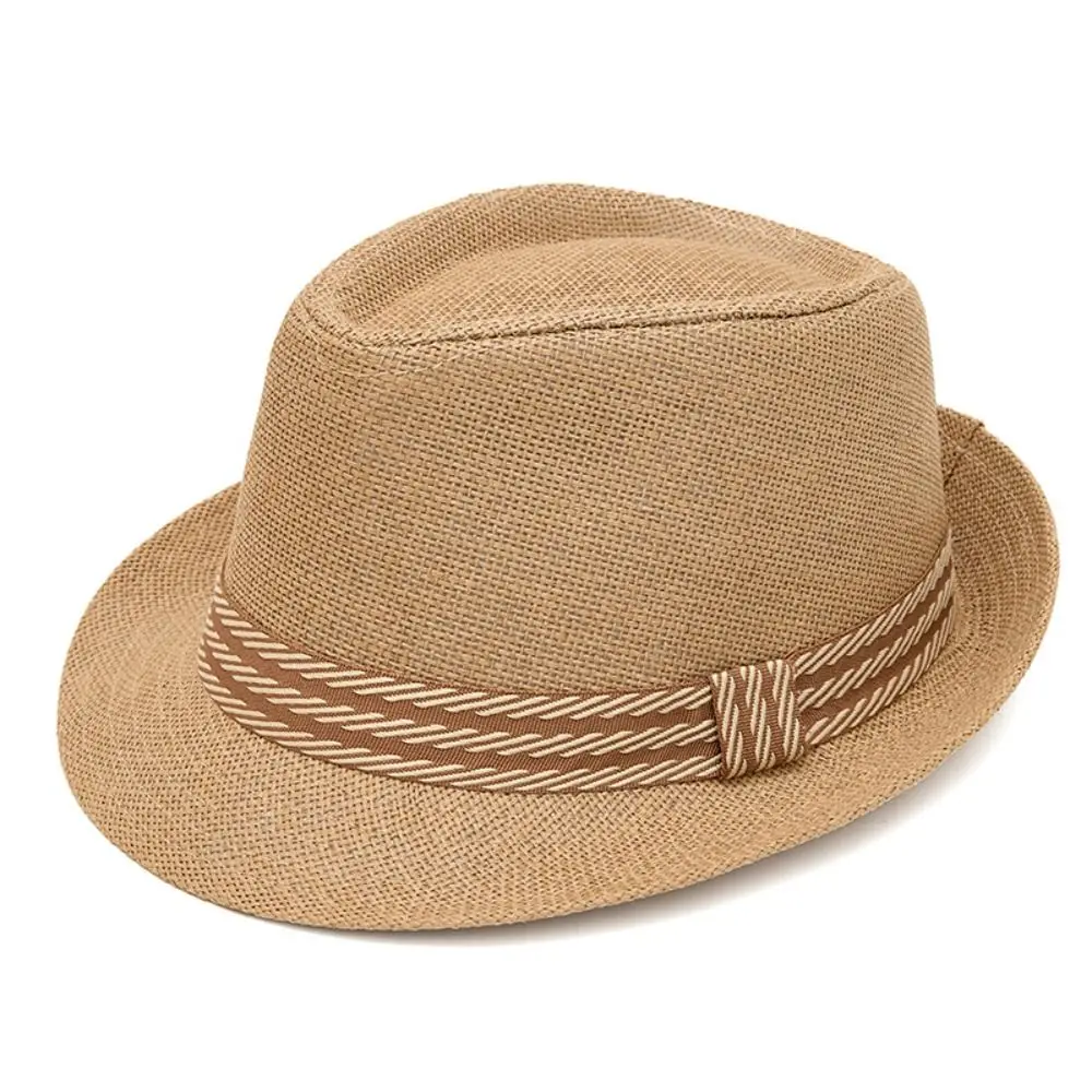 Lightweight Linen Belfry Trilby Hat Breathable Sun Protection Fedora Sun Hat Short Brim Versatile Jazz Beach Hat Men
