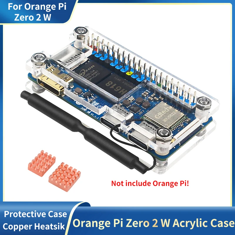 Акриловый корпус Orange Pi Zero 2 Вт, прозрачный защитный чехол для Orange Pi Zero 2 Вт с медными радиаторами