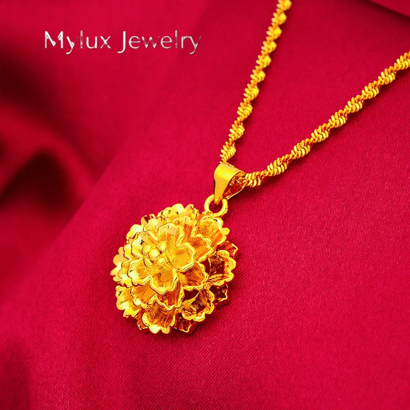 Mylux Jewelry 24K Gold Flower Pendant | AU999 Pure Gold, 3D petal design, see-through stamen, elegant and romantic for daily wea