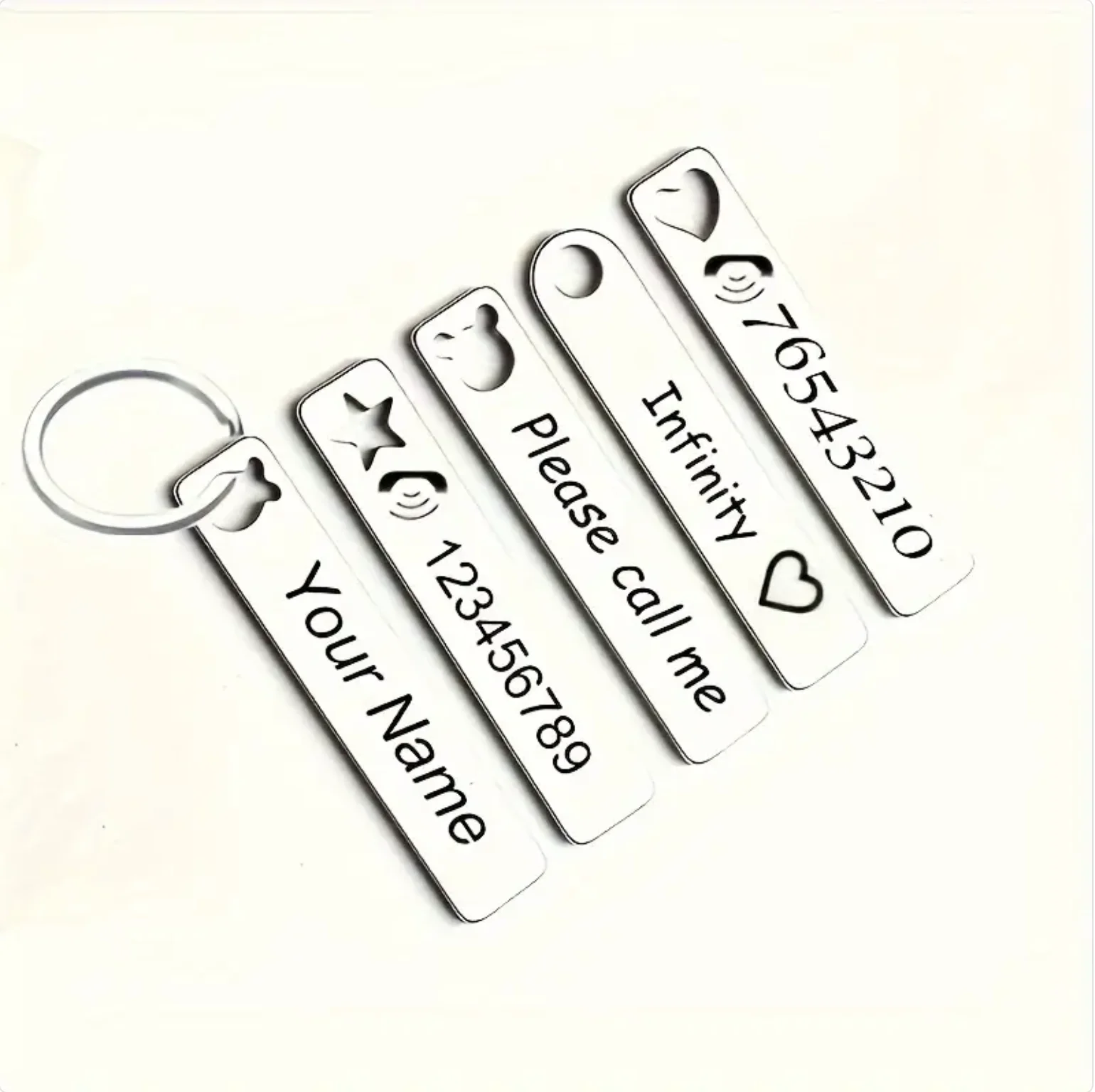 

Custom Text Keychain Personalized Phone Number Name Tag Stainless Steel Key Chain Ring Anti-Lost Dog Tag Birthday Gift