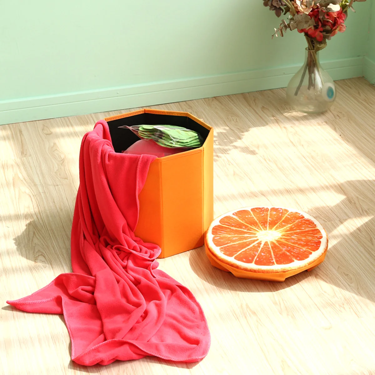 

Creative Folding Stool Footstool Seat For Home Bedroom Room Decor Small Orange Foldable Design Storage Box