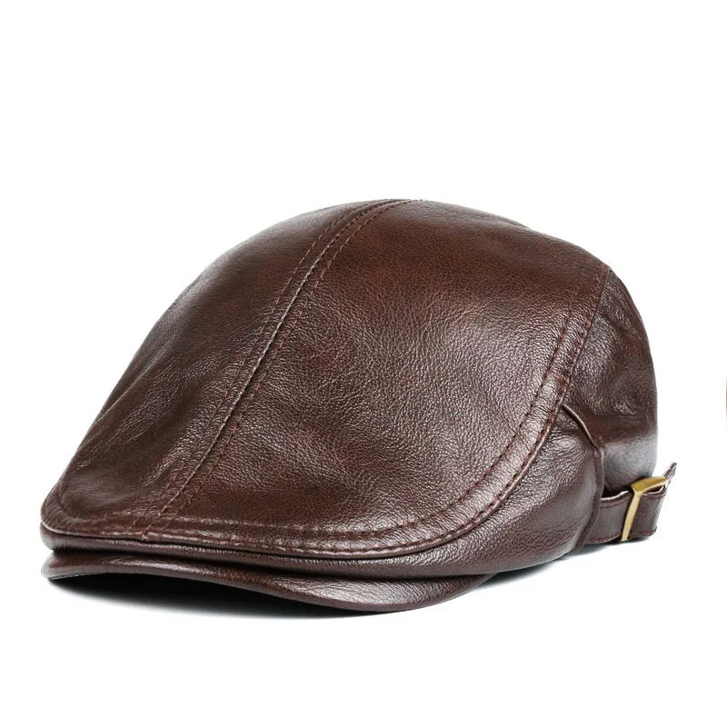 

Hats Men Women Street Bonnet Genuine Leather Beret Male Thin Hats 55-61 cm Adjustable Forward Cap Leisure Duckbill Casquette