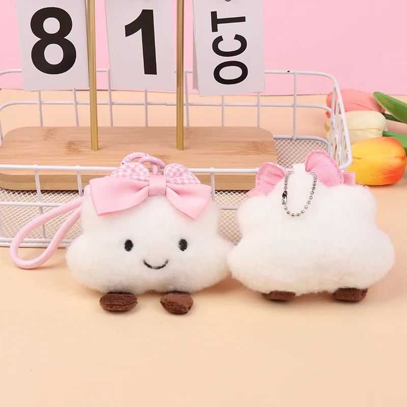 Lovely Kawaii Bow Cloud Backpack Accessory; Charming Stuffed Cloud Keyring