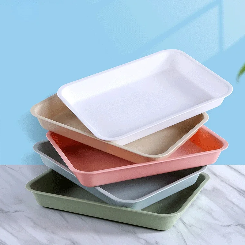 Plastic Rectangular Deepening Tray Deli Dish Bread Plate Breakfast Tray Multifunctional Cup Sundries Storage Kitchen Supplies