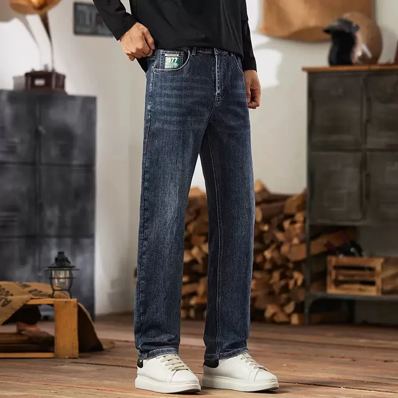 Spring and Autumn New Fashion Solid Color American Retro Straight Leg Denim Jeans Men's Casual Loose Sports High Quality Pants