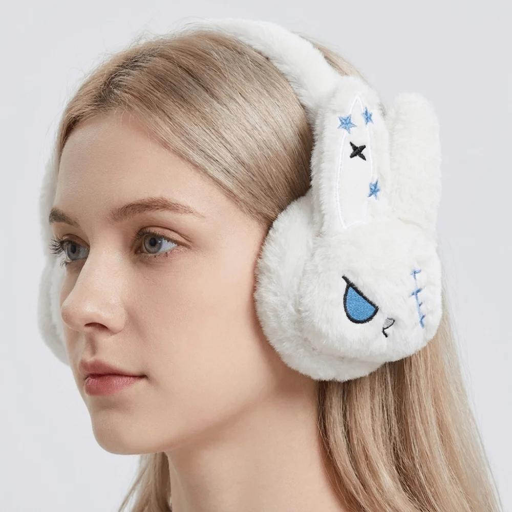 Plush Bunny Winter Ear Warmers Star Pattern Cartoon Wounded Rabbit Earmuffs Soft Fluffy Cold-Resistant Fuzzy Ear Protection