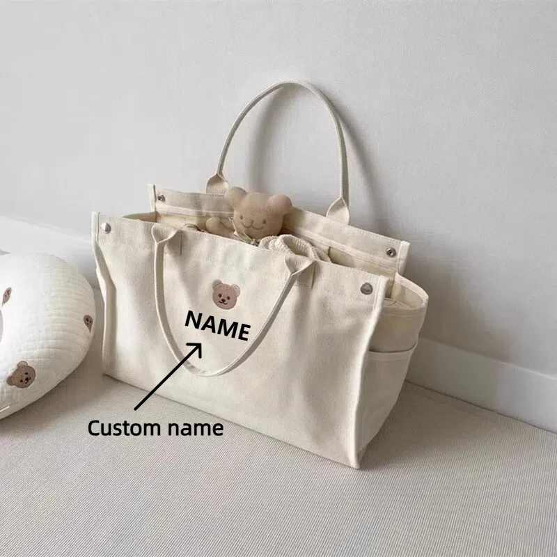 Personalized Large Capacity Canvas Mom Tote Bag Baby Nappy Bags for Newborn Organizer Pouch Babies Accessories Portable Handbags