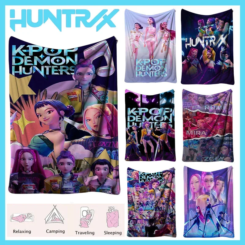 

Demon Hunters Anime KPop Flannel Throw Blanket Warm Winter Bedspread Sofa Cover Camping Sheet Christmas Gift