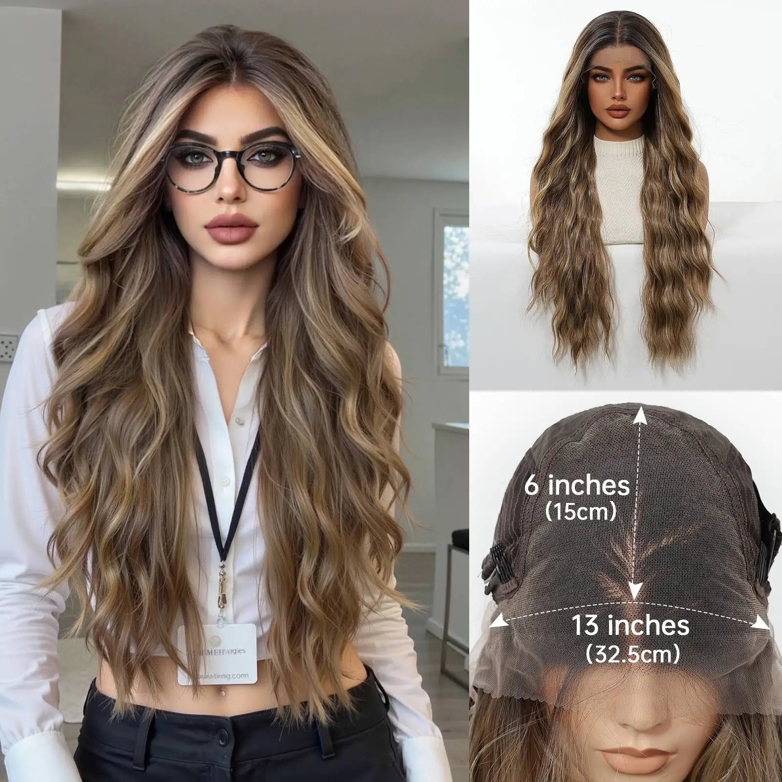 Topshe 30 Inch 13x6 HD Lace Front Wig Long Wavy Ombre Blonde Synthetic Wigs Glueless Pre-Plucked Heat Resistant Deep Parting