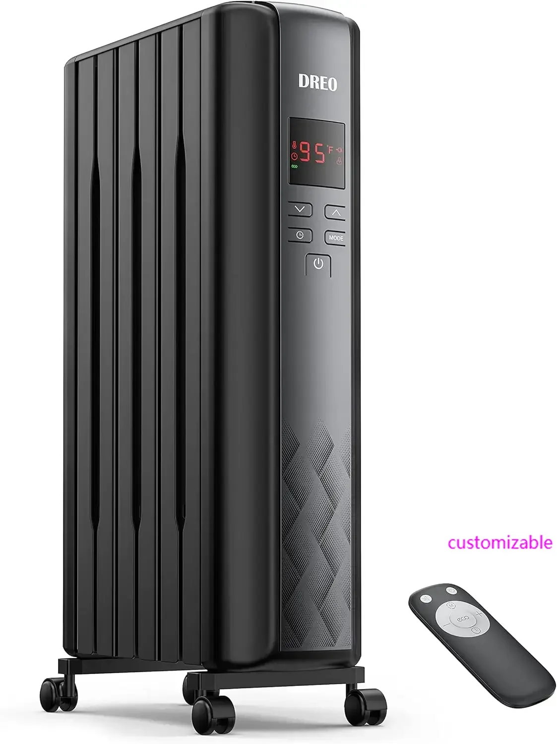 

Oil Filled Radiator Heater, Electric Radiant Heater with Remote Control, 4 Modes, Overheat & Tip-Over Protection, 24h Timer