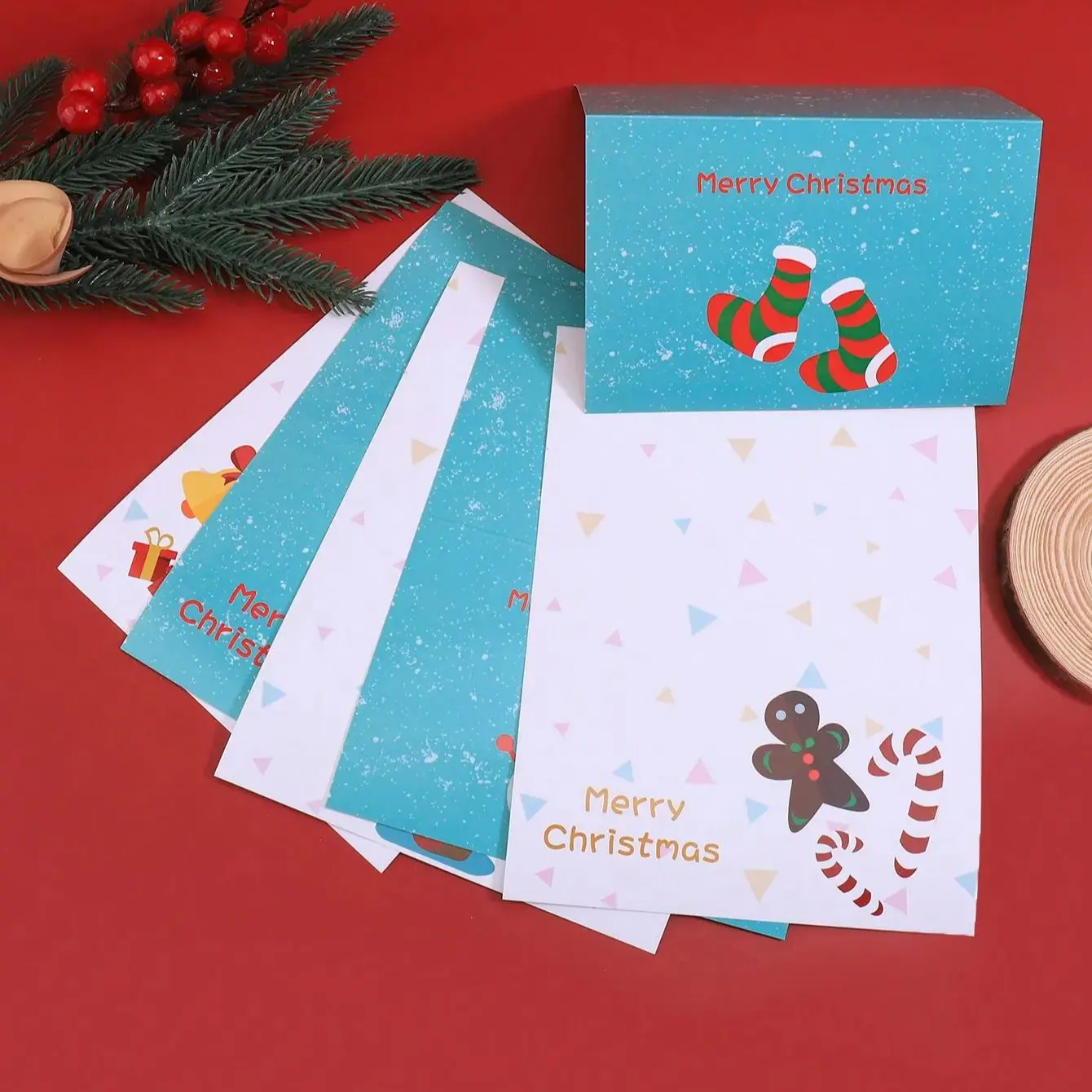 ชุดซองการ์ดอวยพรคริสต์มาส 6 ชิ้น เหมาะสำหรับการ์ดเชิญงานปาร์ตี้และการ์ดขอบคุณ (รวมสติกเกอร์ปิดผนึก)