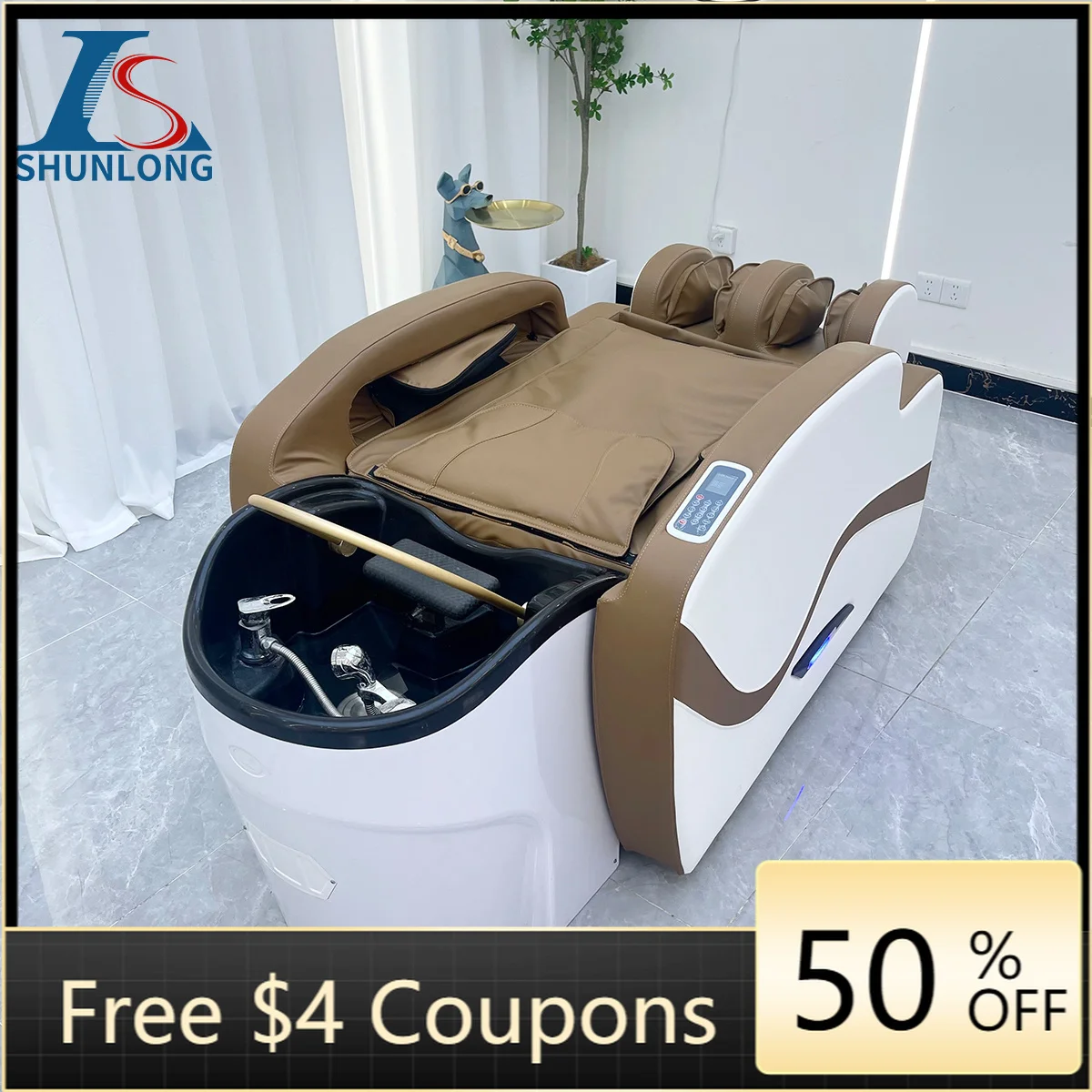 Modern Reclining Thai Shampoo Bed with Full Body Massage, Head Therapy Hair Washing Bed for Scalp Care Salon & Beauty Spa
