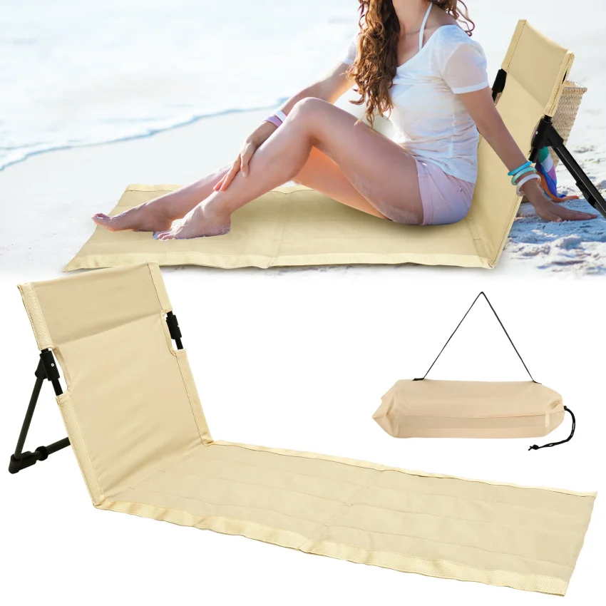 Outdoor Foldable Camping Chair, Oxford Cloth Floor Chair, Garden Park Single Lazy Chair with Backrest Cushion for Picnic