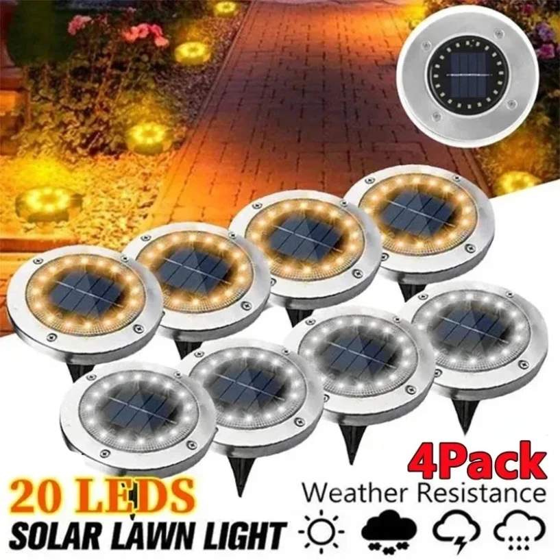 

8/20LED Solar Power Disk Light Outdoor Garden Solar Underground Light Deck Light Spotlight Buried Solar Led Lamp Garden Decor