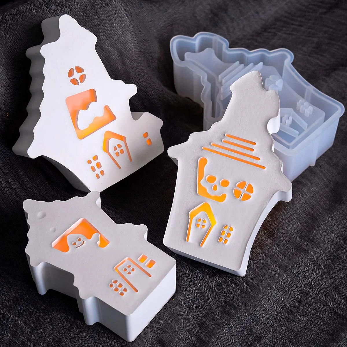 ثلاثية الأبعاد بيت الأشباح ضوء الليل قالب من السيليكون لجميع القديسين الديكور الحرفية الهدايا DIY بها بنفسك تصميم المنزل الجص الشمعدان صنع القالب #5