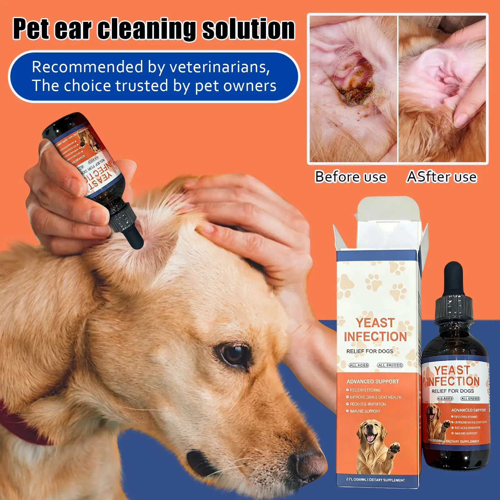 Pet Ear Cleaner Drops Liquid Vitamin Drops Set Daily Ear Care Cleansing Solution with Multivitamin Supplement for Dogs Health