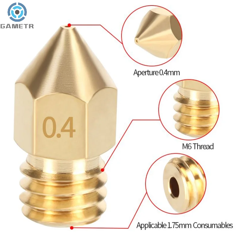 Buse pointue en cuivre jaune pour imprimante 3D Makerbot MK8, pièces d'extrudeuse, tête d'impression, 1.75mm, 0.2mm, 0.3mm, 0.35mm, 0.4mm, 0.5mm, 0.6mm, 0.8mm, 1.0mm