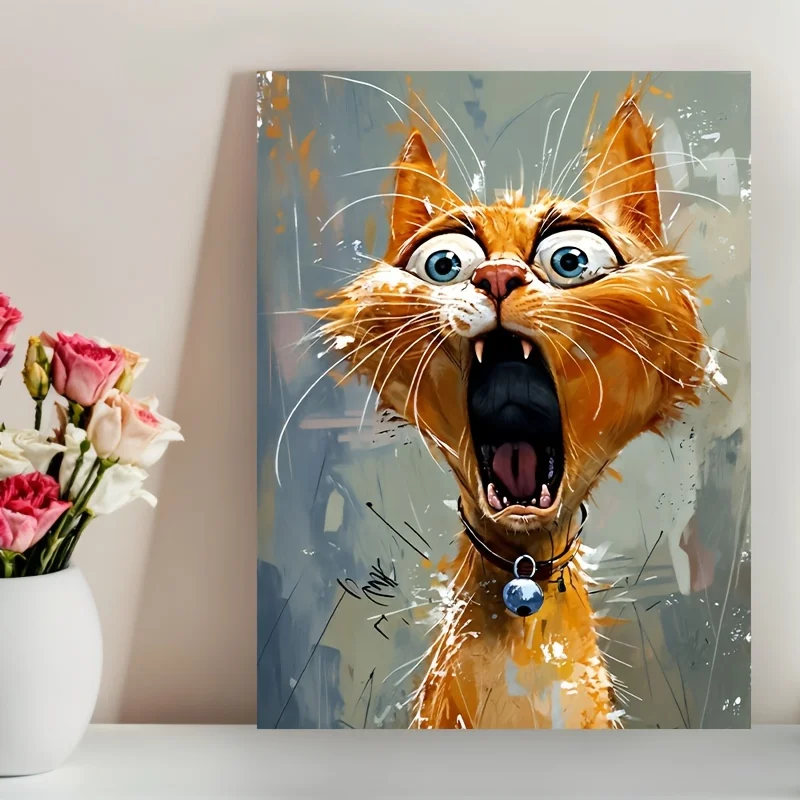 Unique Cat Art Canvas Print, Animal Theme Wall Art Poster, Unframed Creative Decorative Painting for Living Room, Bedroom,Office