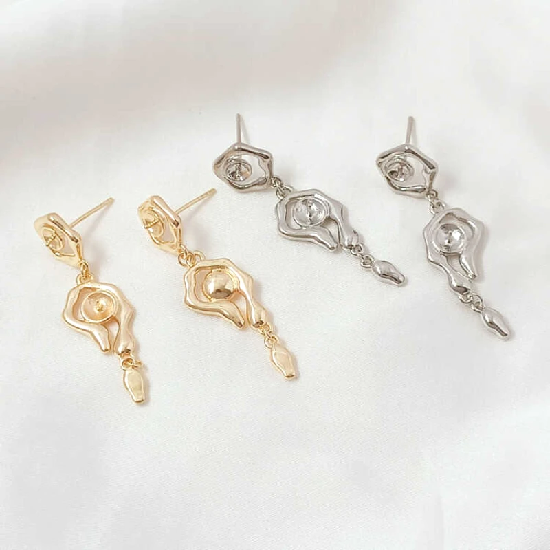 1 Pair New Fashionable 14K Copper Gold-plated Long Irregular Flower Shaped Earrings, Handmade DIY Jewelry Material Accessories