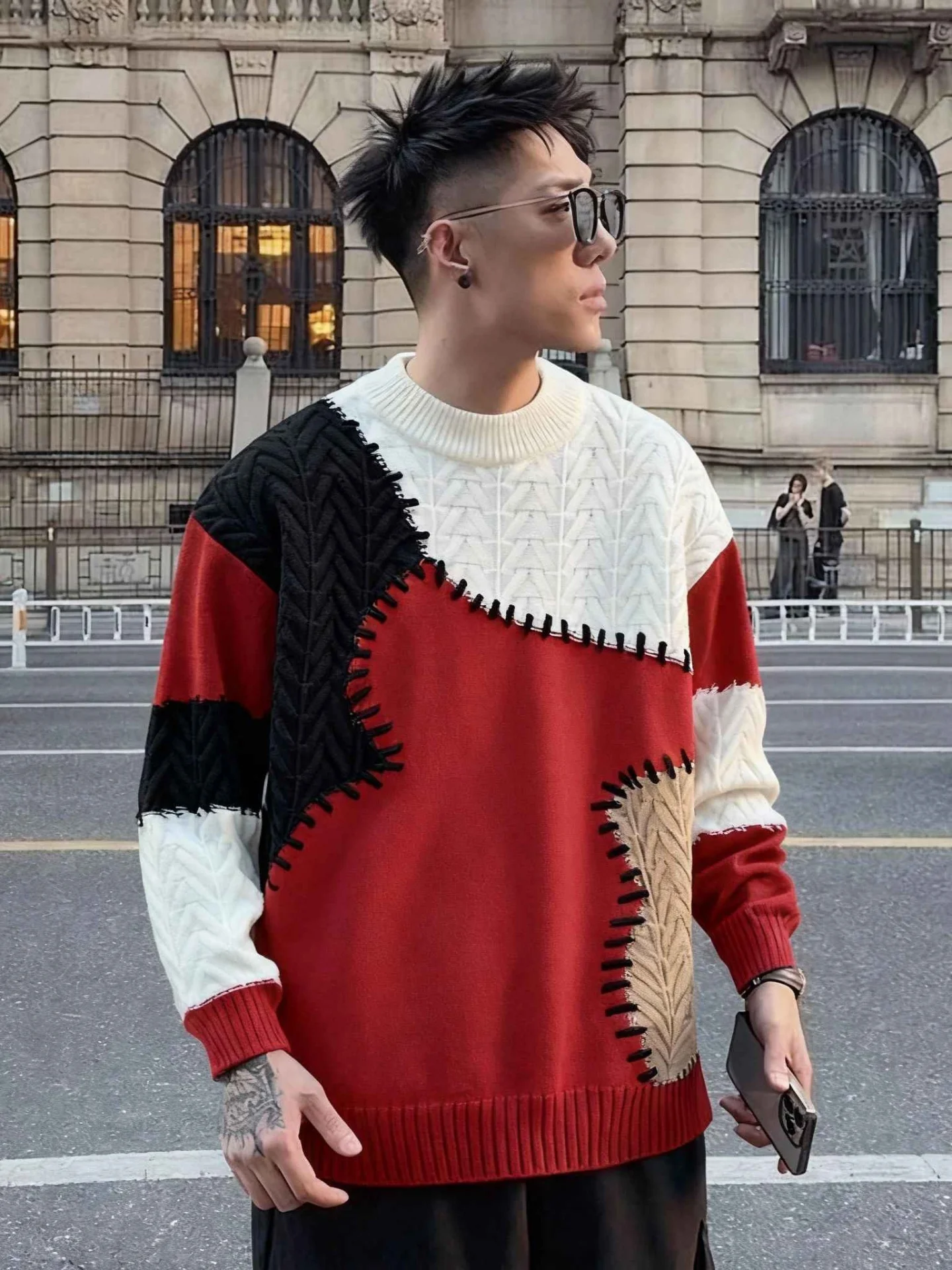 

Men's Crew Ne Pullover Knitwear Color Blo Stitching Winter Casual Long Sve Warm Thiened Inner Wear Outer Wear Base S...