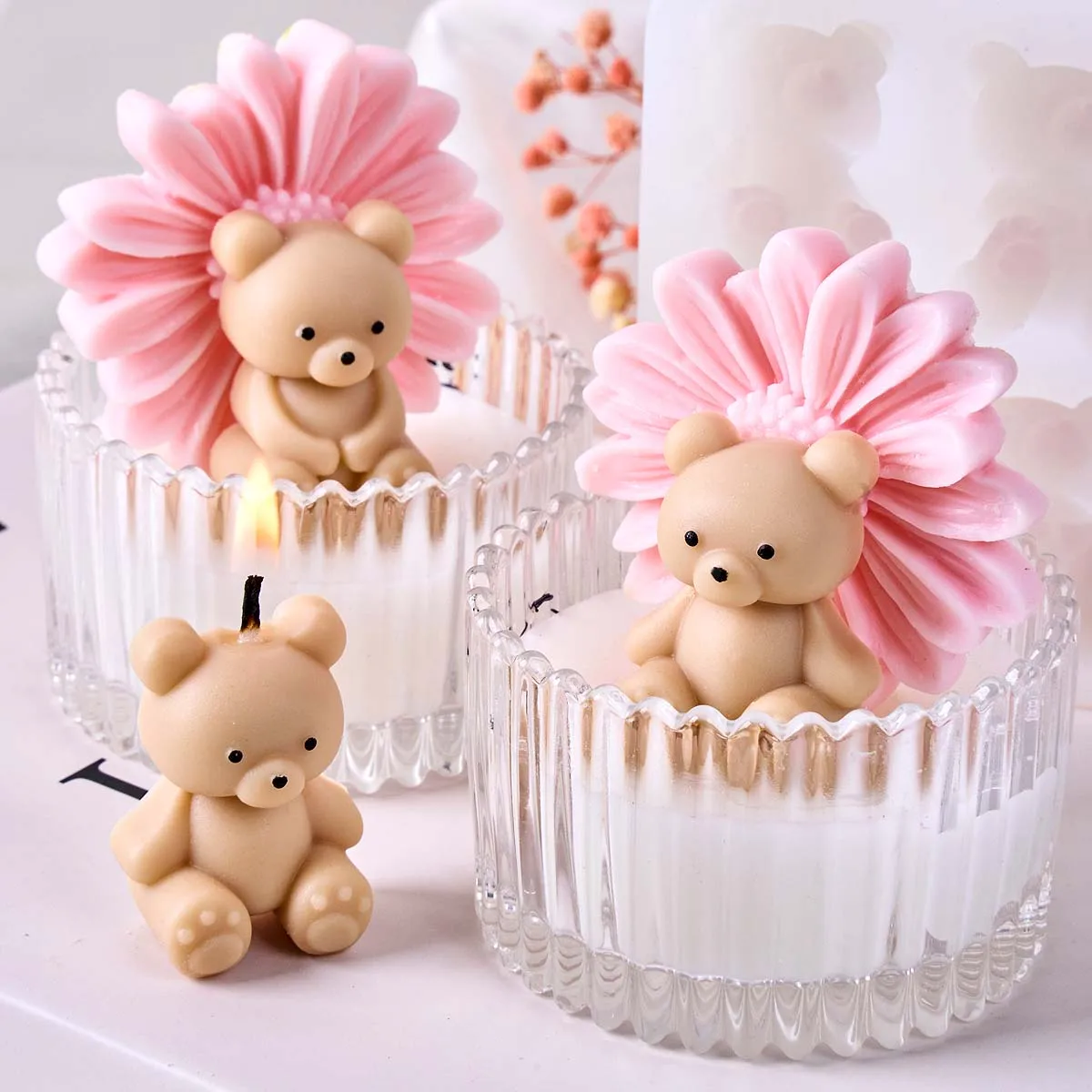 4 Hole Bear Silicone Candle Mold DIY Cartoon Teddy Bear Shape for Handmade Aromatherapy Candle Gypsum Resin Soap Making Molds