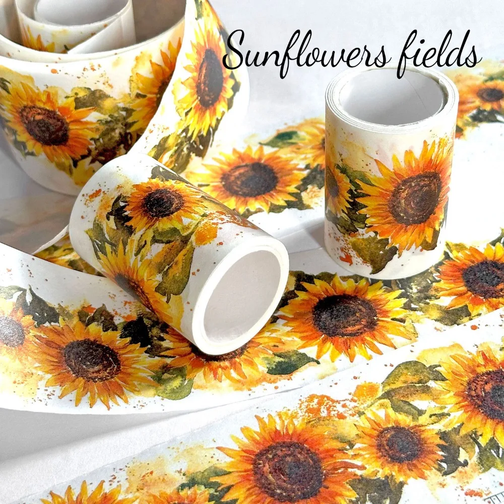 Sunflower Theme Washi Tape DIY Creative Scrapbook Supplies Cartoon Style Writeable Club Journal Decoration Collage Set