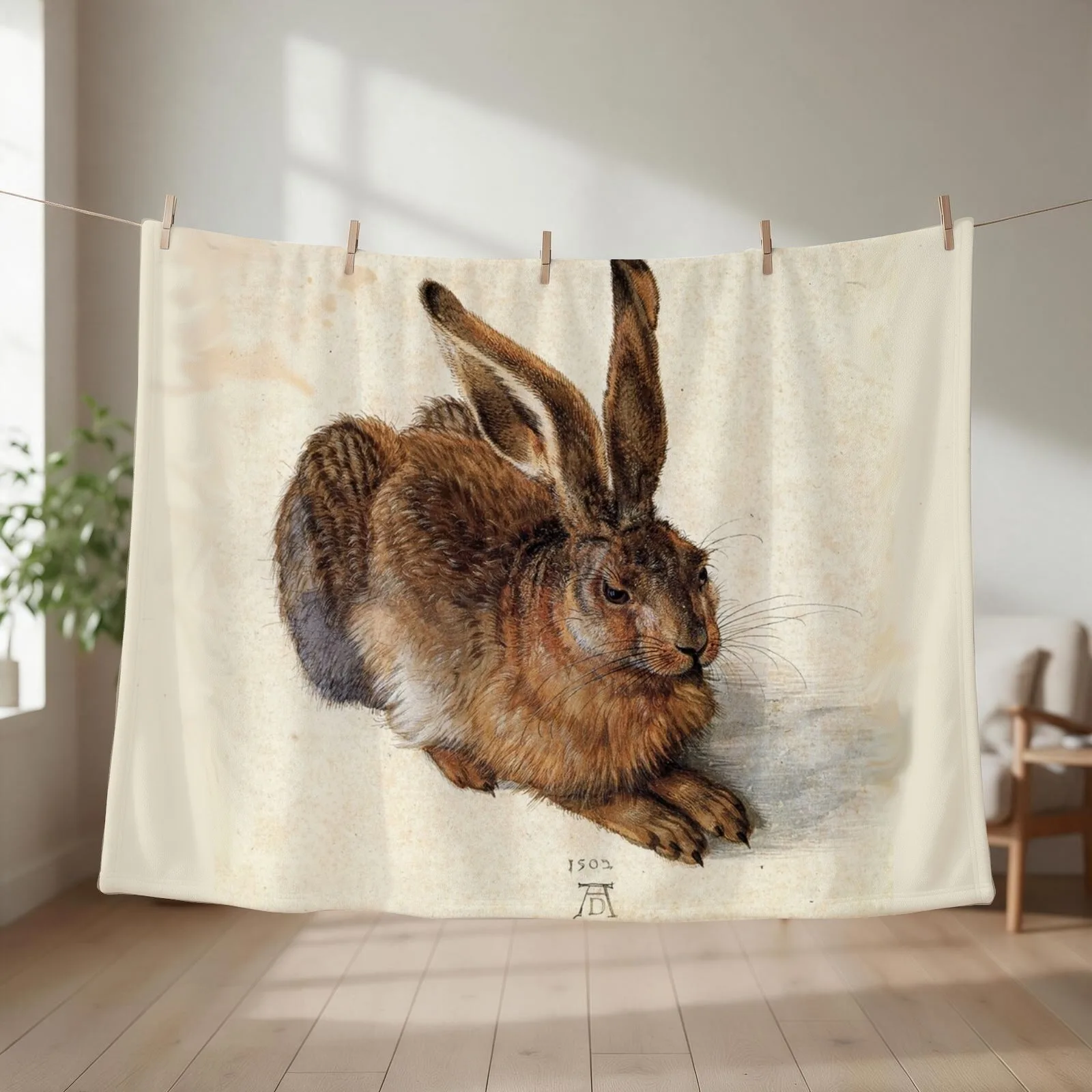 RABBIT - YOUNG HARE Antique Animal Drawings Throw Blanket couch cozy soft plush fuzzy picnic outdoor blanket