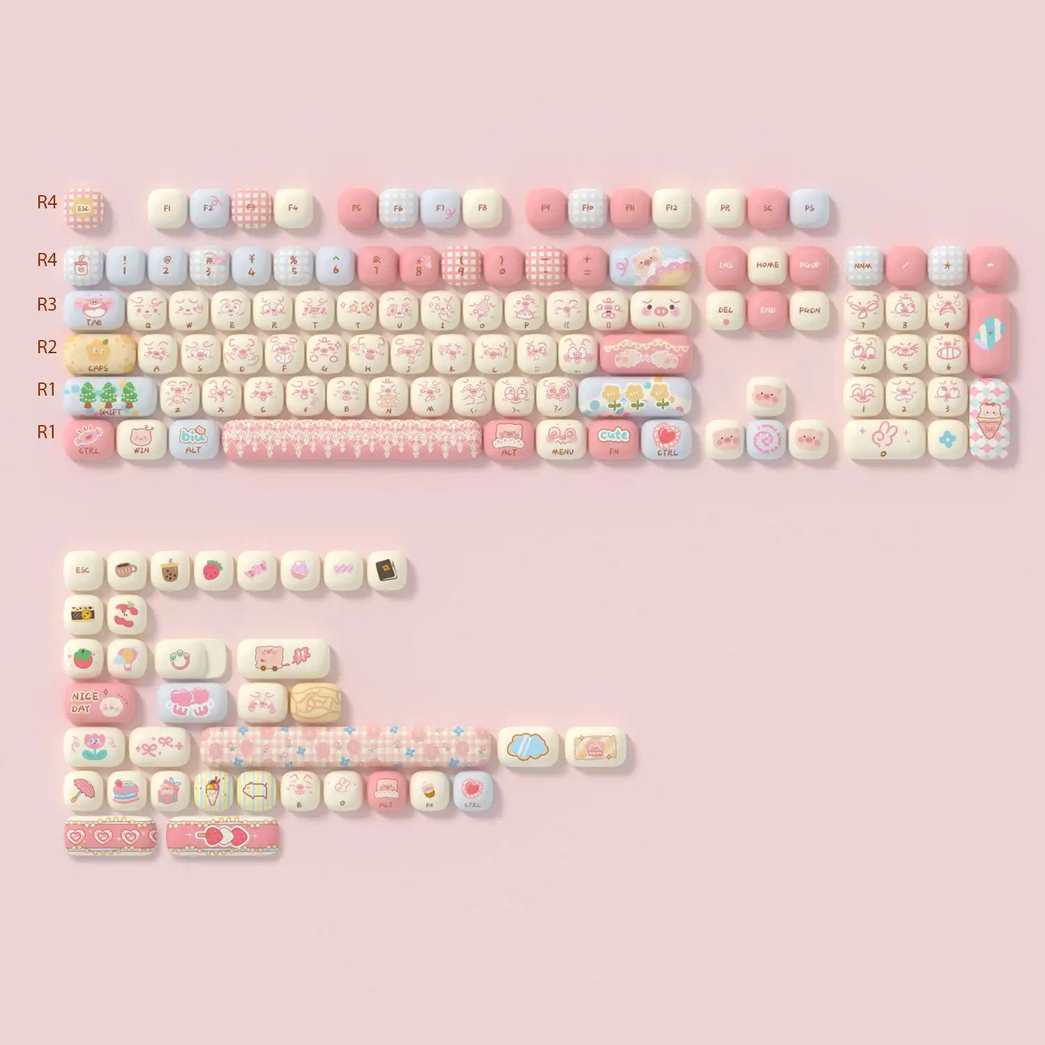 Akko Piggy Party Keycap Set 139-key Cute Cartoon PBT Dye-sublimation MOG Profile Mechanical Keyboard Keycaps for ANSI Layouts