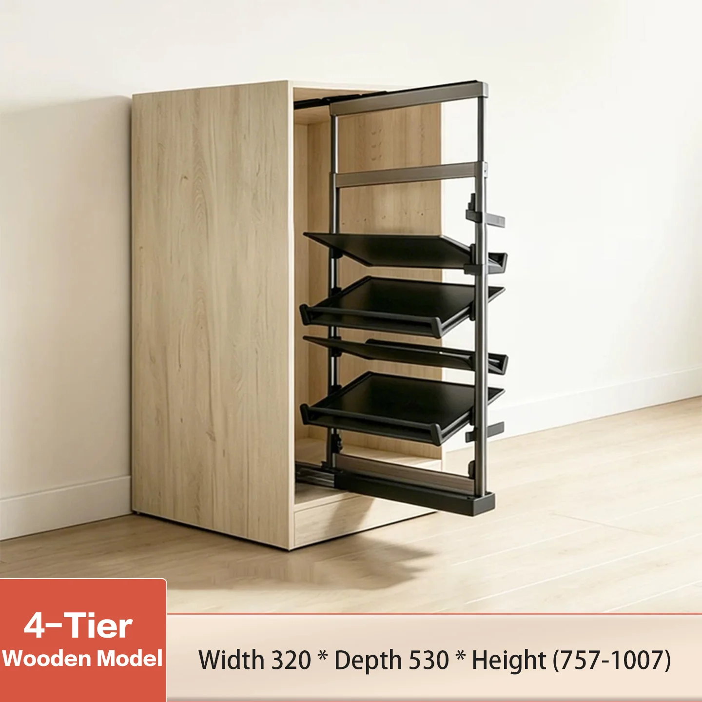 Aluminum Alloy Rotating Side Pull Shoe Rack For Narrow High Cabinet Large Capacity Multi Layer Retractable Drawer Storage