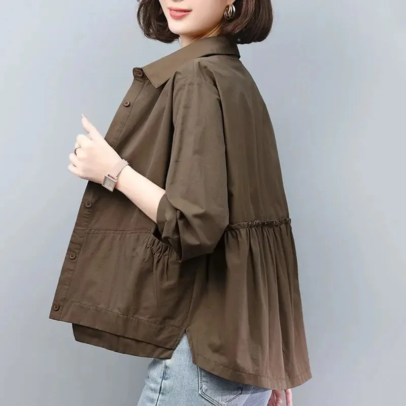 

Thin Short Jacket Women 2022 Spring And Summer Mother Fashion Cardigan Cotton Shirt Windbreaker Female Jacket Outwear Coat