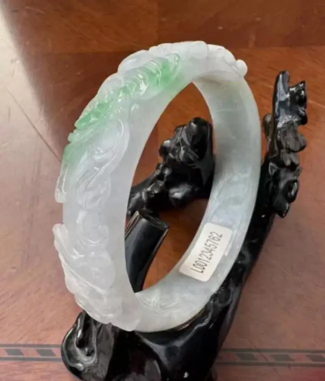 Grade AAA Beautiful Chinese Hand Carved Green Jade Jadeite Bracelet Bangle 60mm