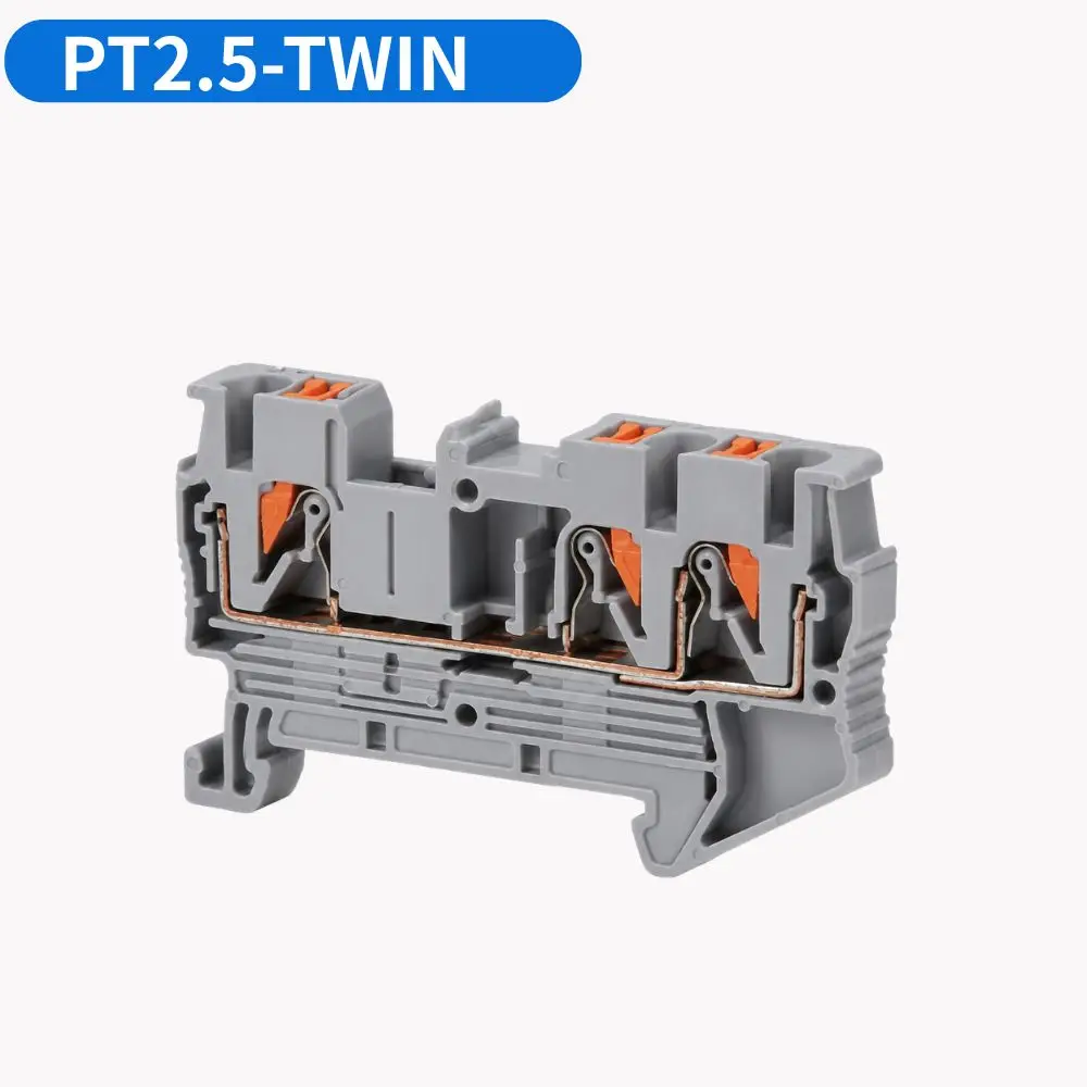 5/10PCS PT2.5-TWIN 1-in-2-out DIN Rail Mount Push-in Spring Terminal Block Wire Connector