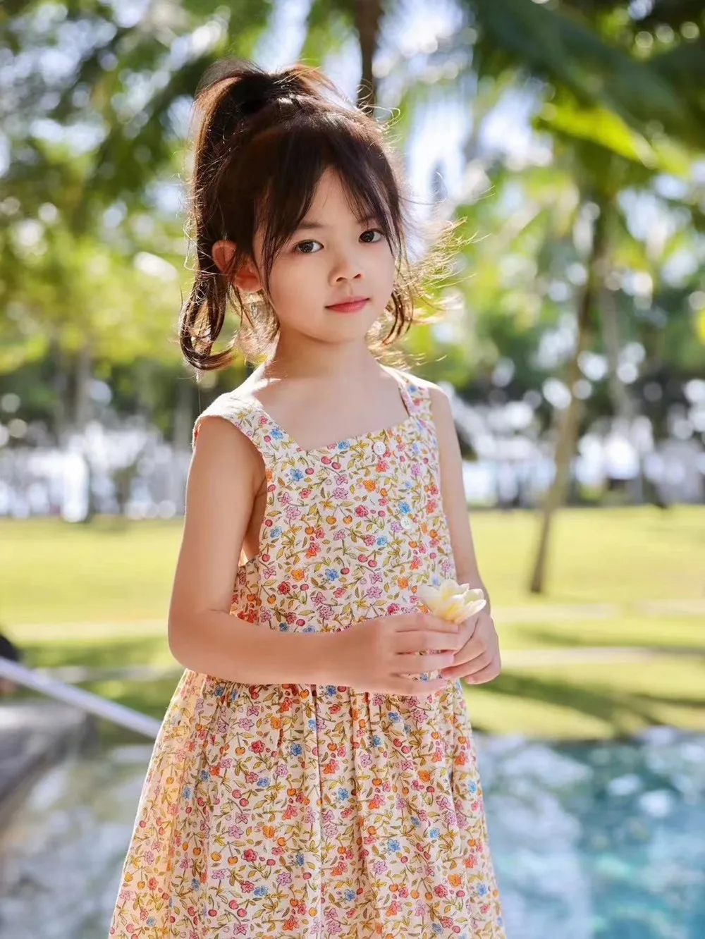 

summer baby girls clothes French style printed dress Sleeveless Strap Dress