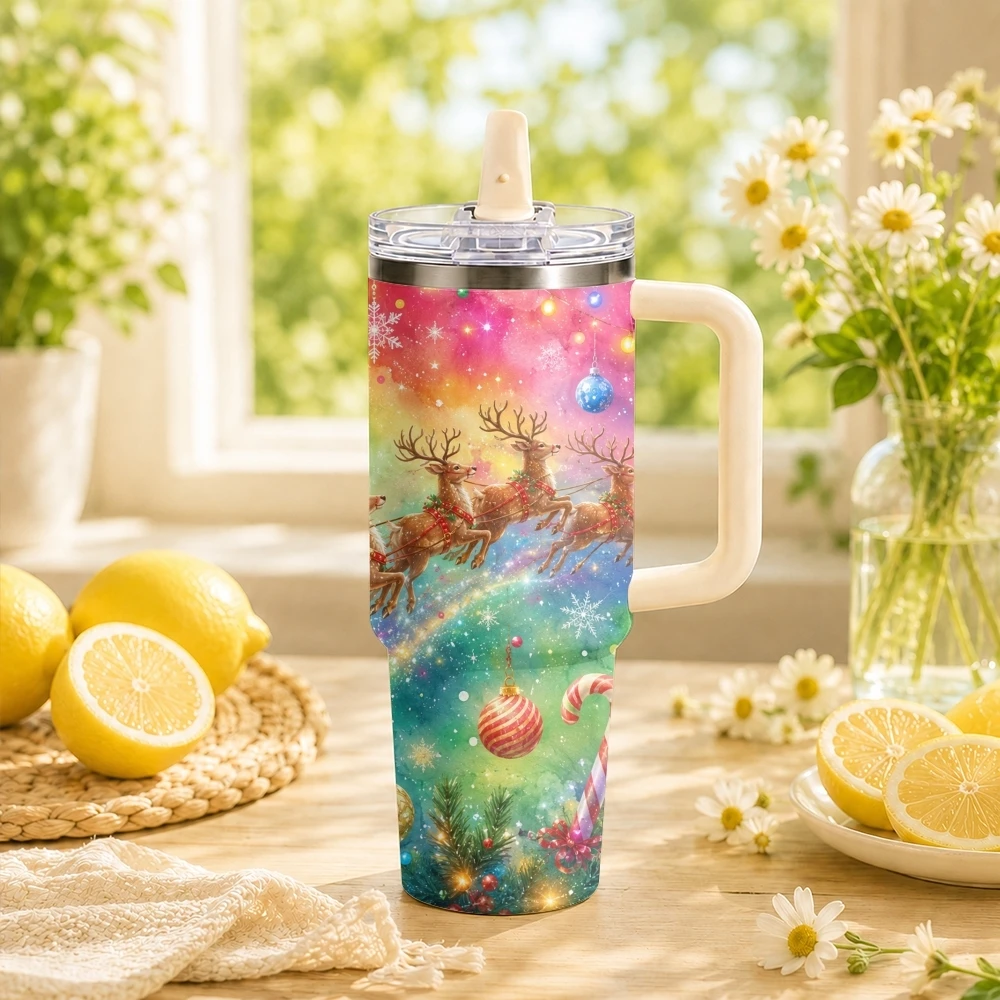 Christmas Tree Snowflake Vacuum Flasks 40oz Stainless Steel Insulated Tumbler Leakproof Vacuum Travel Mug Portable Coffee Cup