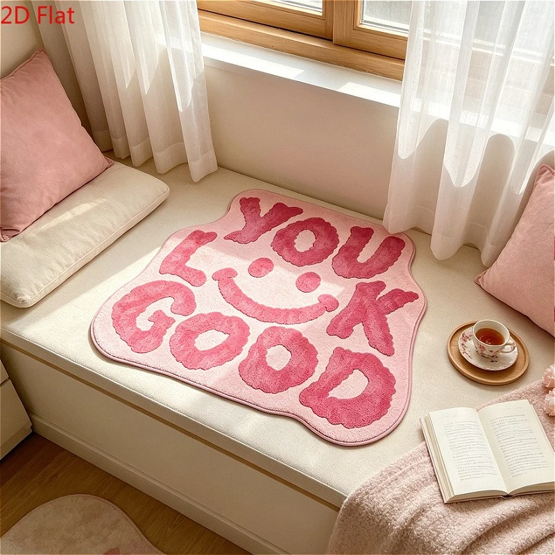 VIKAMA Minimalist Pink Irregular Area Rug Non Slip Mat for Living Room Bedroom INS Style Aesthetic Home Decor Washable Carpet