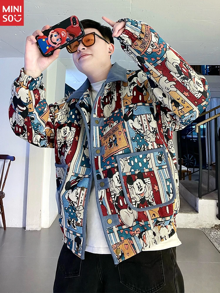 

Disney Spring and Autumn Mickey Cartoon Jacquard Jacket Men's and Women's Loose American Retro Versatile Niche Design Jacket